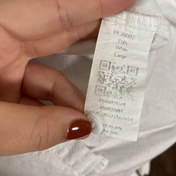 Preppy Boho White Cotton Button Up Long Sleeve Oversized Blouse Top L - Picture 5 of 7